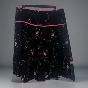 JKLA California Skirt XL Black Floral Fairy Y2K Whimsigoth Office Career Pull On